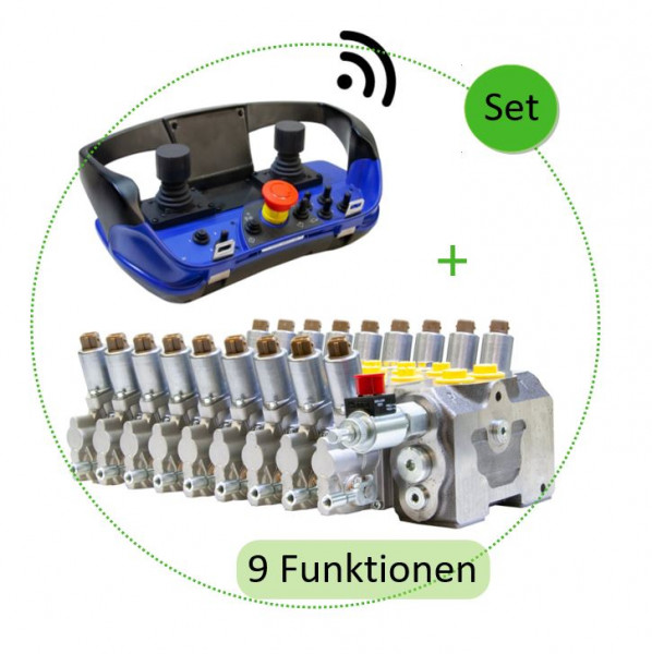 Komplett-Set Proportionalventil 9-fach (LS / KV) und Funkfernbedienung (Autec / Scanreco)