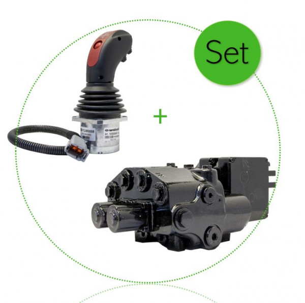 Frontlader Einhebelsteuergerät 2-fach | 80 l/min elektrisch proportional mit Joystick und Kabelsatz